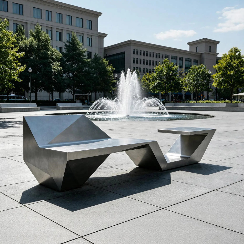 PREMIER Abstract Bench Sculpture in Stainless Steel with Geometric Design for City Plazas, Campuses or Waterfront Walkways PSSS-262