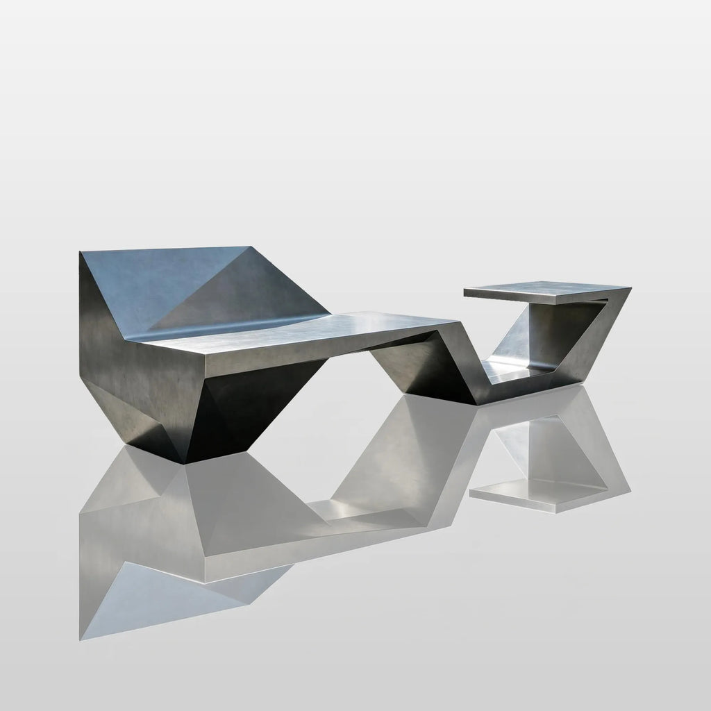 PREMIER Abstract Bench Sculpture in Stainless Steel with Geometric Design for City Plazas, Campuses or Waterfront Walkways PSSS-262