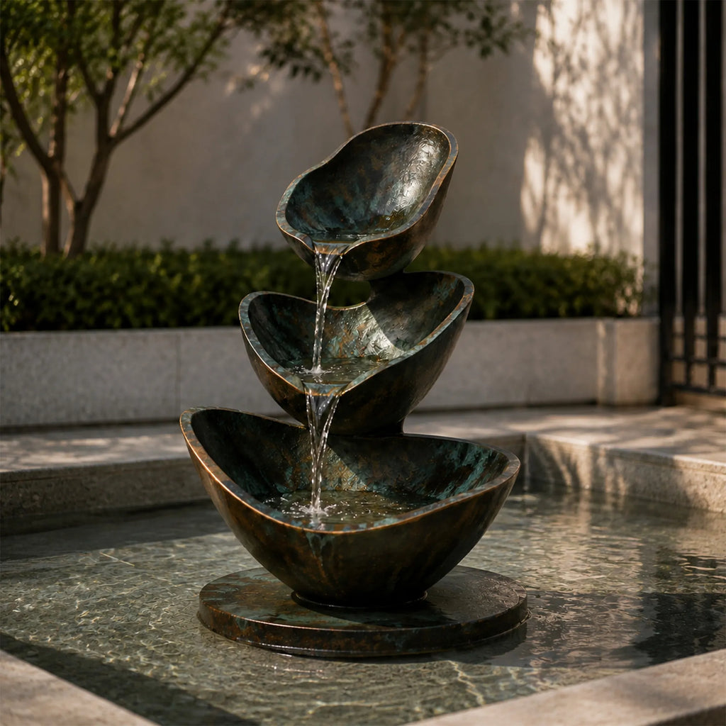 PREMIER Abstract Bronze Fountain with Three Tiers Design for Backyard Patio, Courtyard or Garden Pool PSB-241
