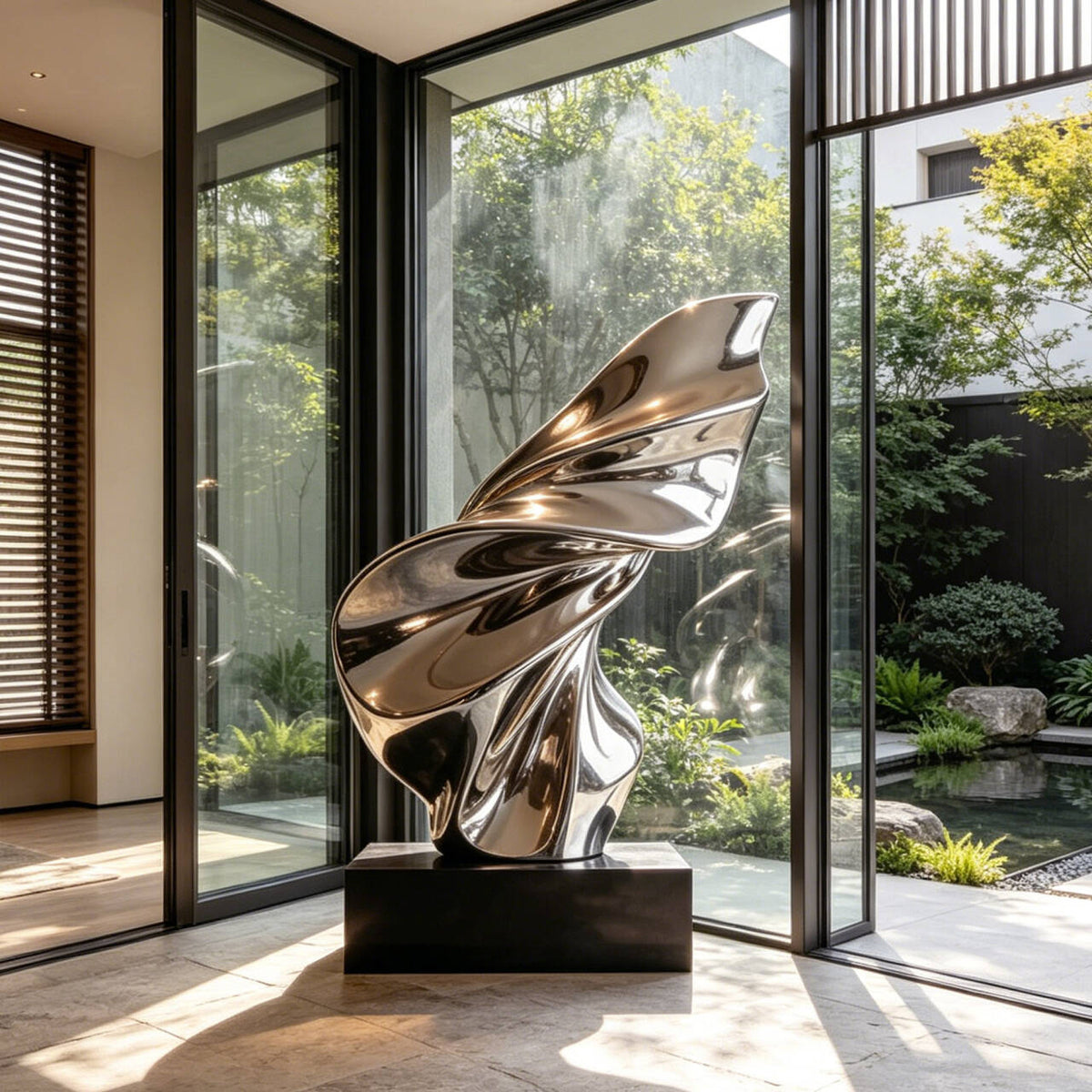 PREMIER Abstract Stainless Steel Sculpture with Ribbon Design for Villa Entryways, Living Rooms, Offices or Galleries PSSS-271