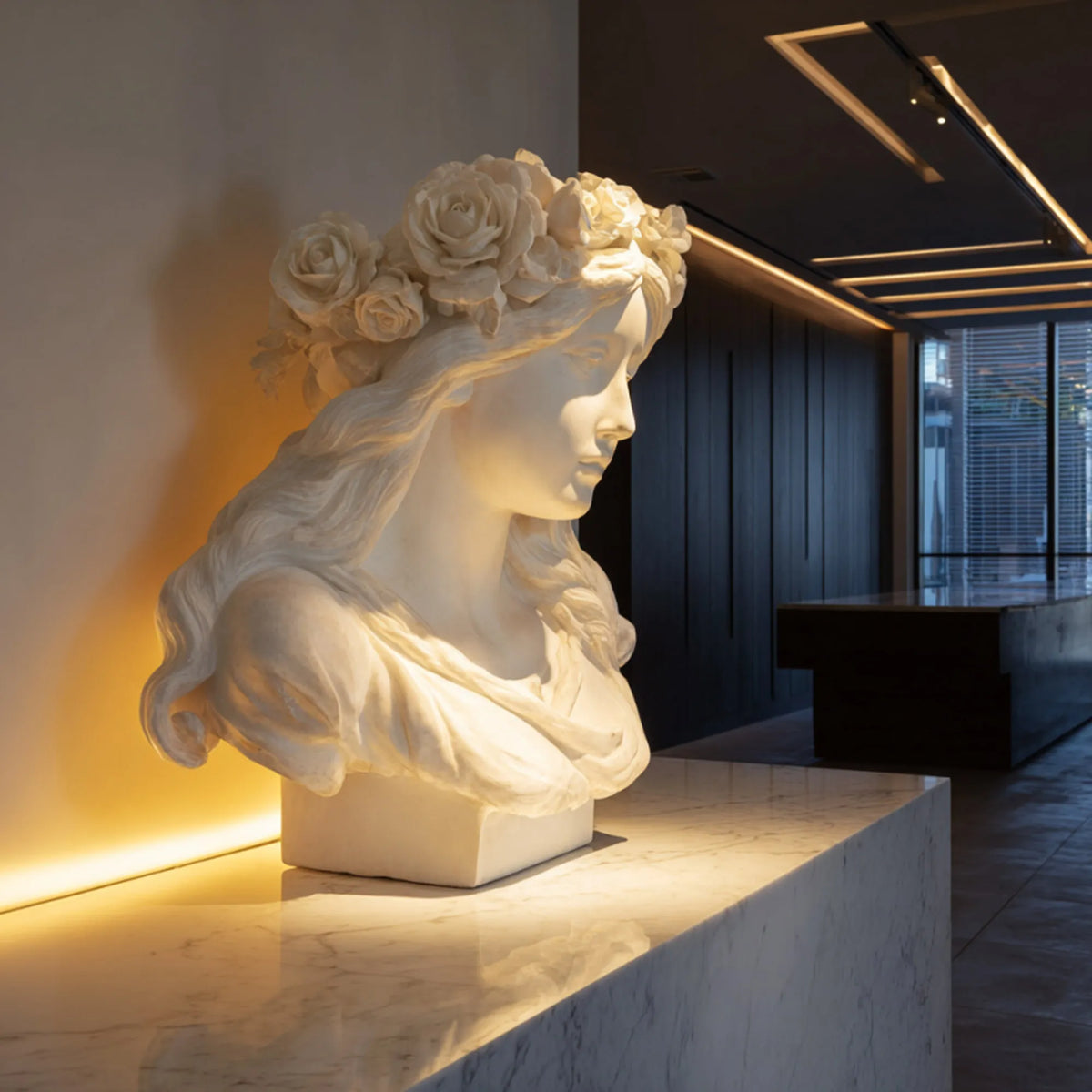 PREMIER Beautiful Female Marble Bust Statue with Refined Design Perfect for Entryway, Study Bookshelf, or Other Indoor Tables PSM-112