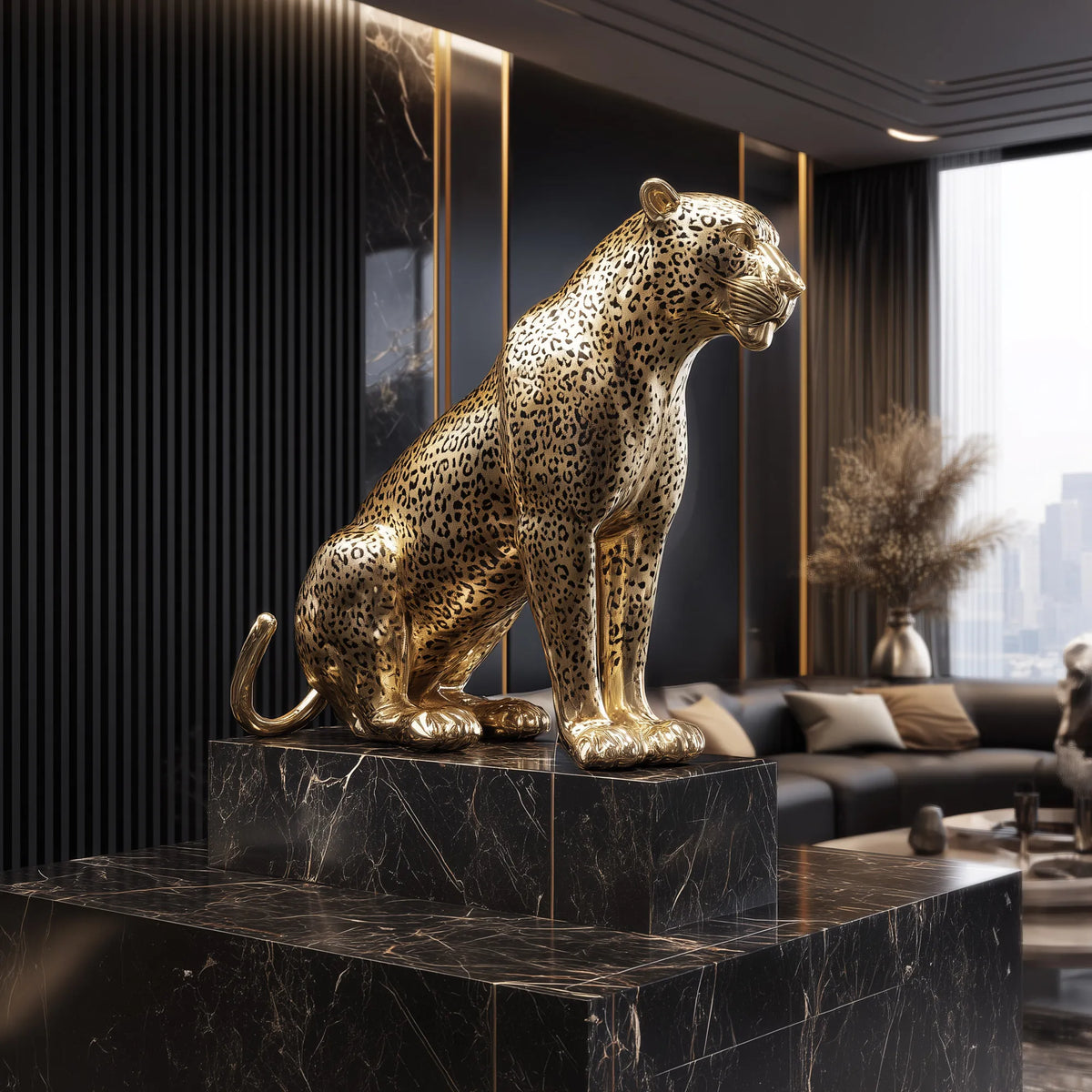 PREMIER Brass Leopard Sculpture with Detailed Surface Design for Luxury Interiors PSB-132