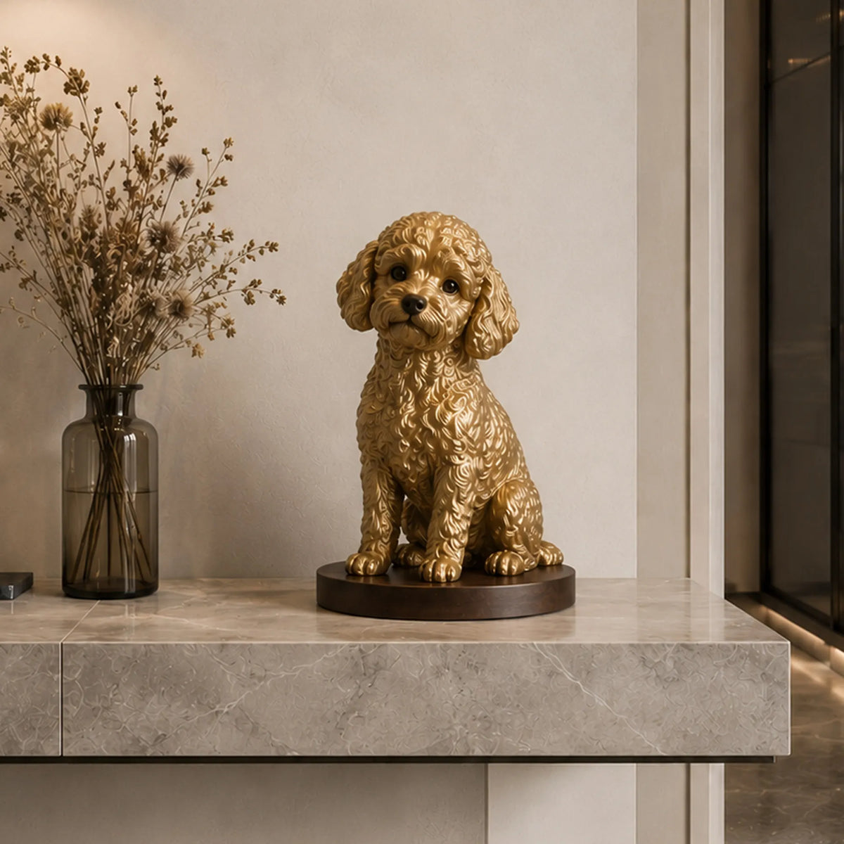 PREMIER Bronze Table Sculpture with Poodle Dog Design for Entry Consoles, Living Shelf, Vanity or Cafe Counter PSB-195
