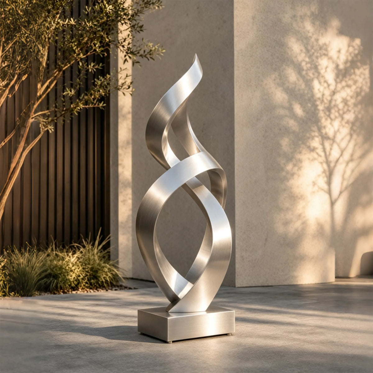 PREMIER Brushed Stainless Steel Sculpture with Interlocking Loop Design for Patio, Garden Poolside or City Plaza PSSS-336