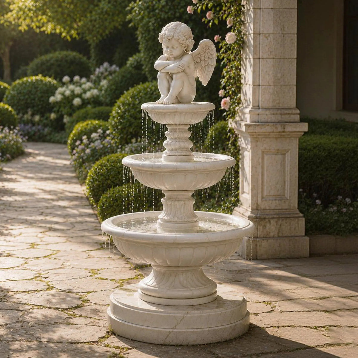 PREMIER Cherub Marble Fountain for Front Courtyard, Garden Poolside and Public Plaza PSFM-018