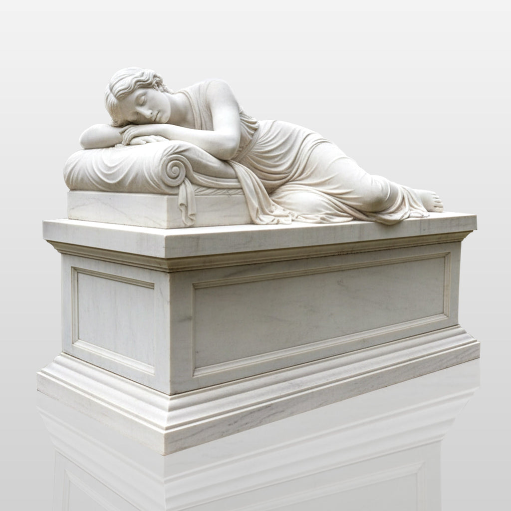 PREMIER Classic Marble Tombstone with Base with Reclining Figure Design for Cemeteries or Memorial Parks PSM-117