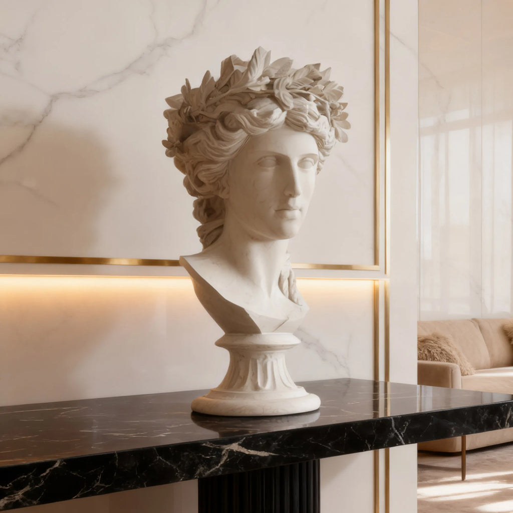 PREMIER Classical Marble Bust with Laurel Crown for Luxury Interior Decor PSM-089