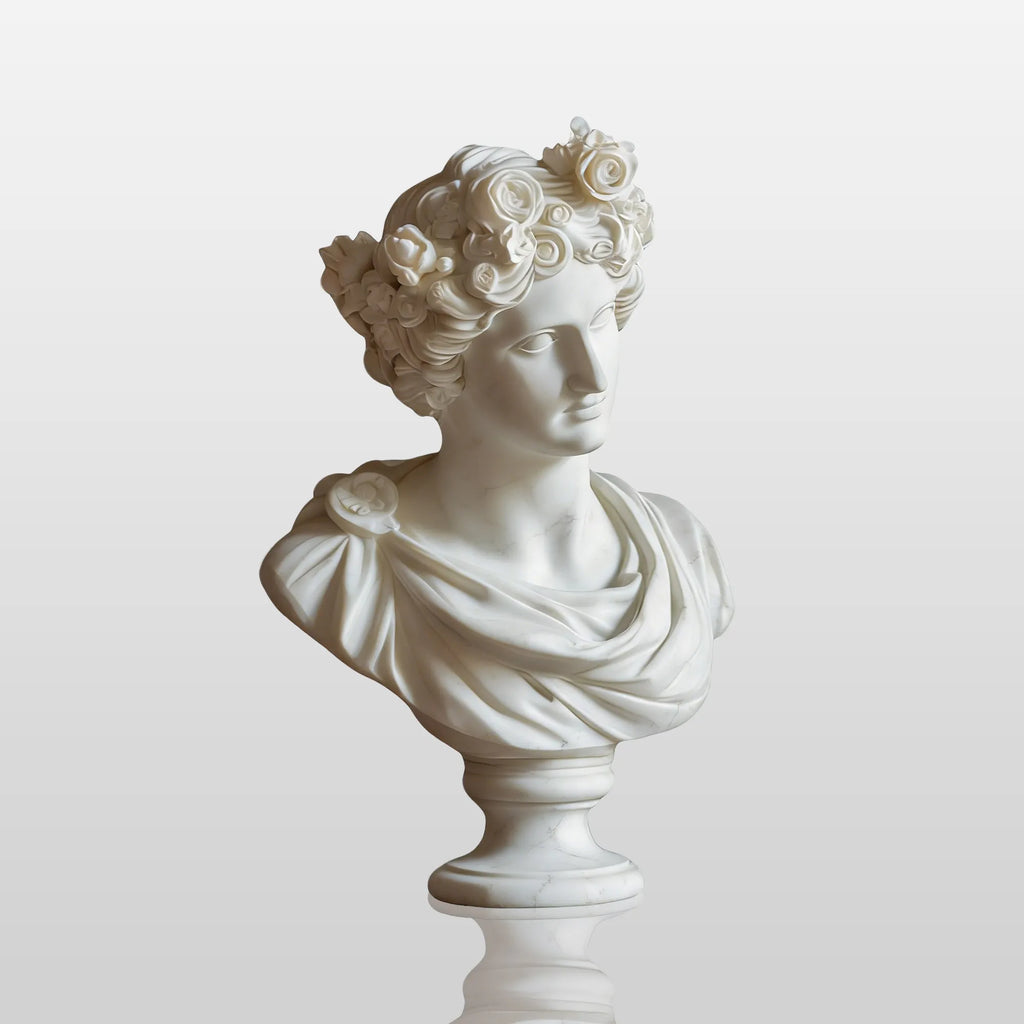 PREMIER Classical Marble Male Bust with Floral Crown for Living Rooms and Office Displays PSM-095