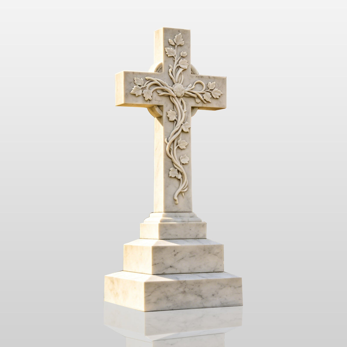 PREMIER Cross Marble Tombstone Sculpture with Classic Design for Cemetery Grounds or Memorial Areas PSM-120