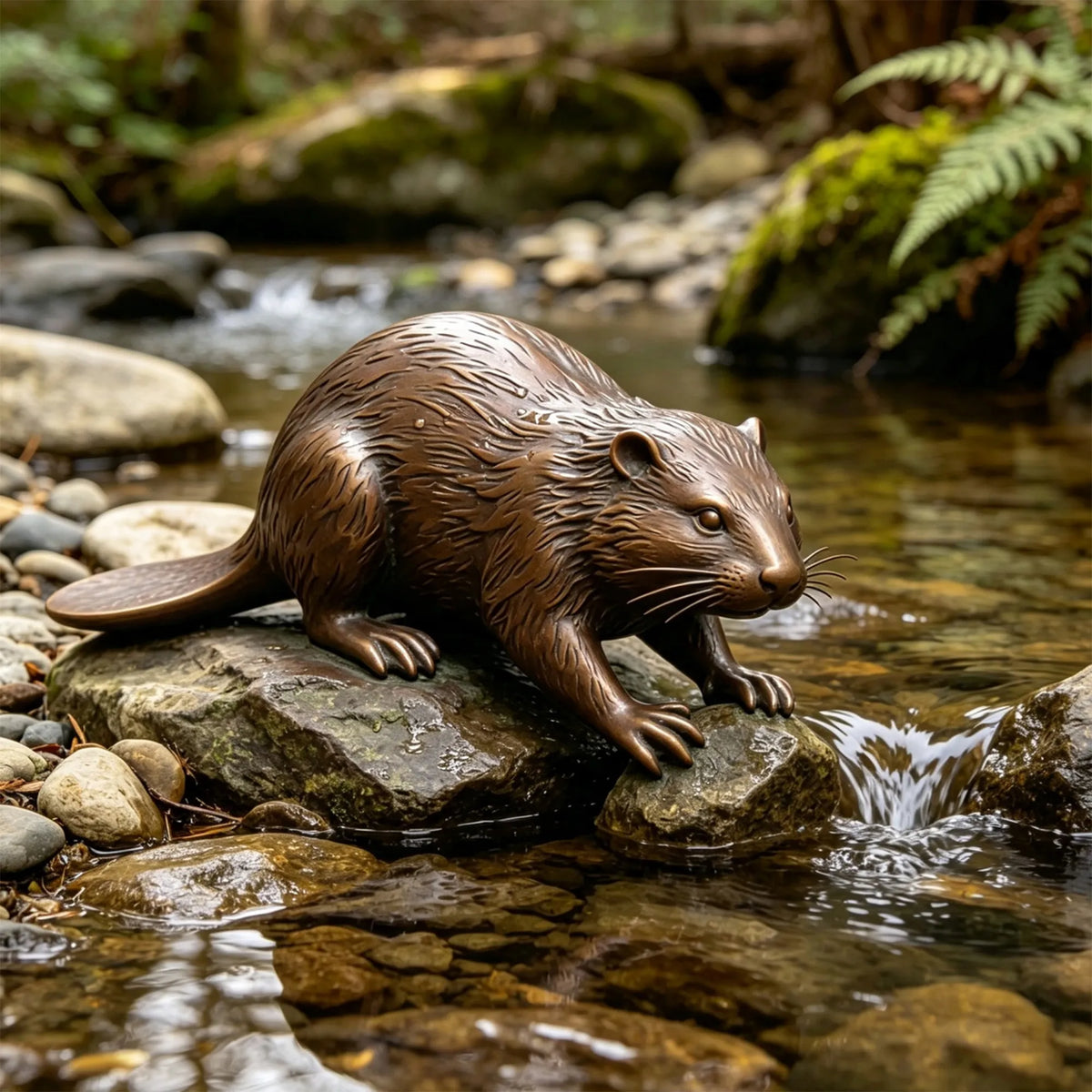 PREMIER Cute Bronze Beaver Statue for Cottage Yard, Residential Garden or Community Park PSB-243