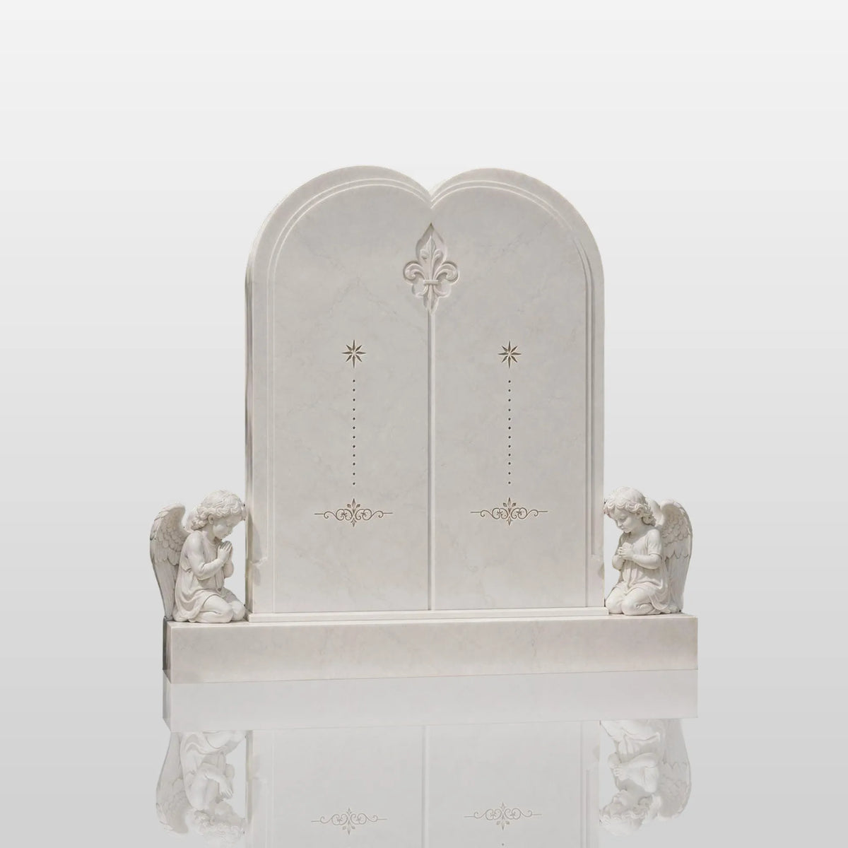 PREMIER Double Marble Tombstone with Praying Angels for Private Burial Plot, Memorial Garden or Family Mausoleum PSM-154