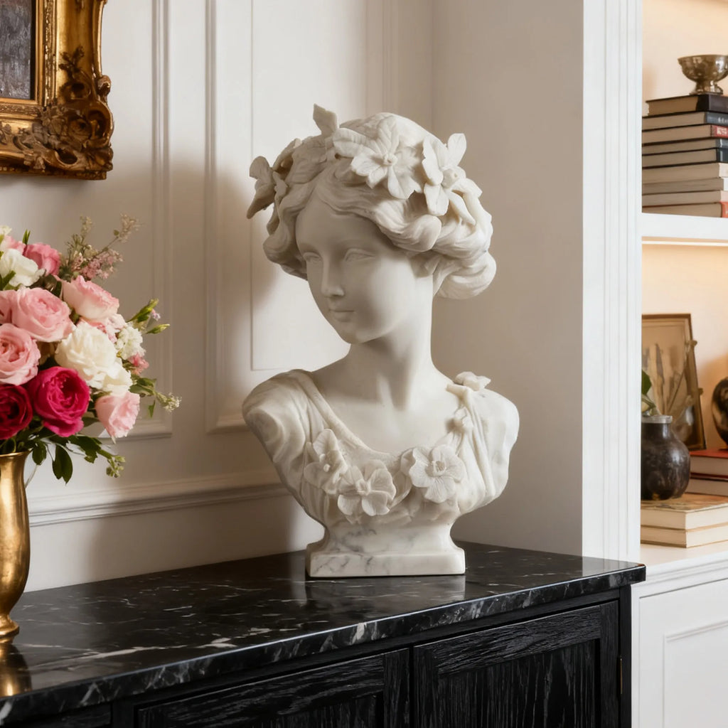 PREMIER Elegant Marble Lady Bust Sculpture for Classic Interiors PSM-087