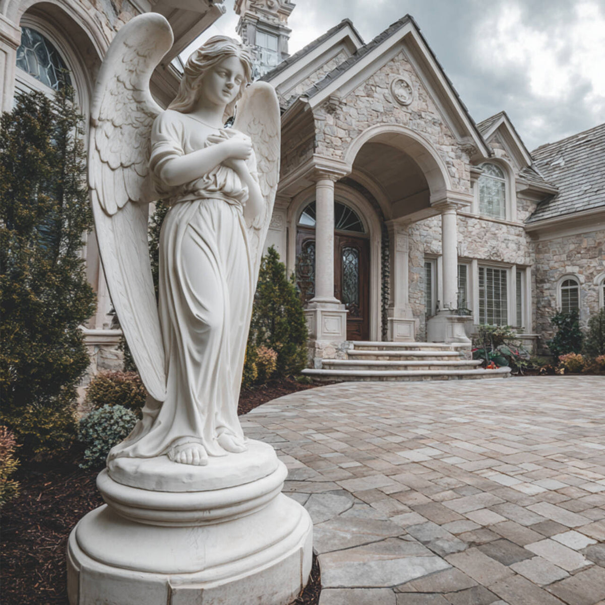PREMIER Female Marble Angel Sculpture with Graceful and Gentle Design for Religious and Memorial Sites PSM-096