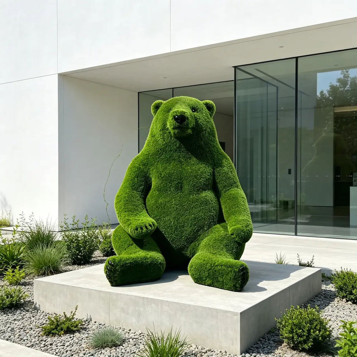 PREMIER Fuzzy Green Fiberglass Bear Statue for Front Yard, Garden Bed or Gate Area PSF-038