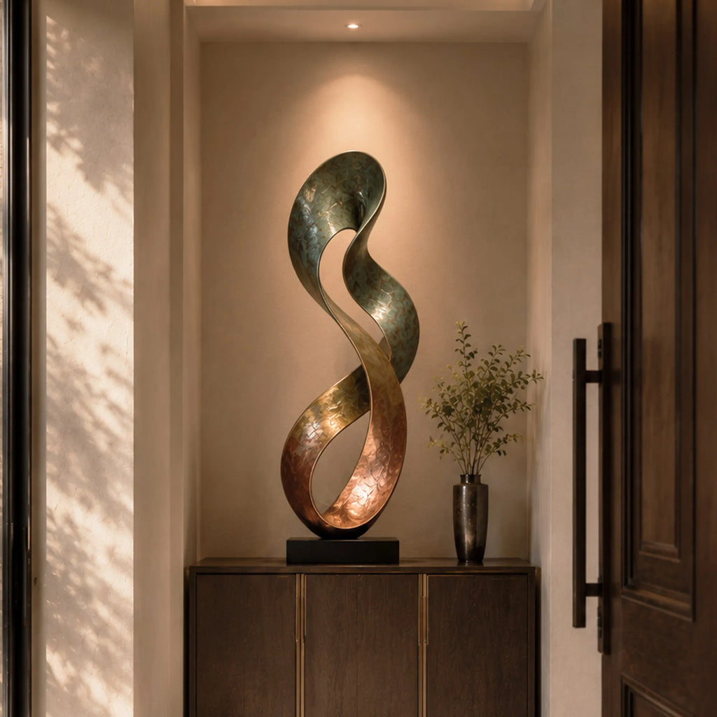 PREMIER Gradient Bronze Ribbon Sculpture for Entry Console, Living Sideboard or Office Desk PSB-202