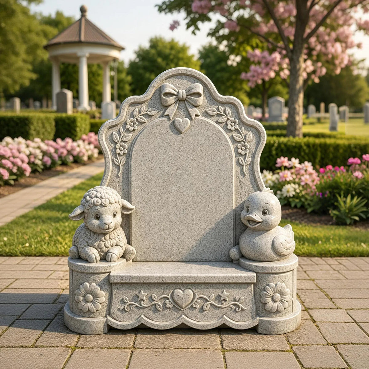 PREMIER Granite Tombstone with Animal Design for Cemetery Lot, Memorial Garden or Burial Plot PSM-202
