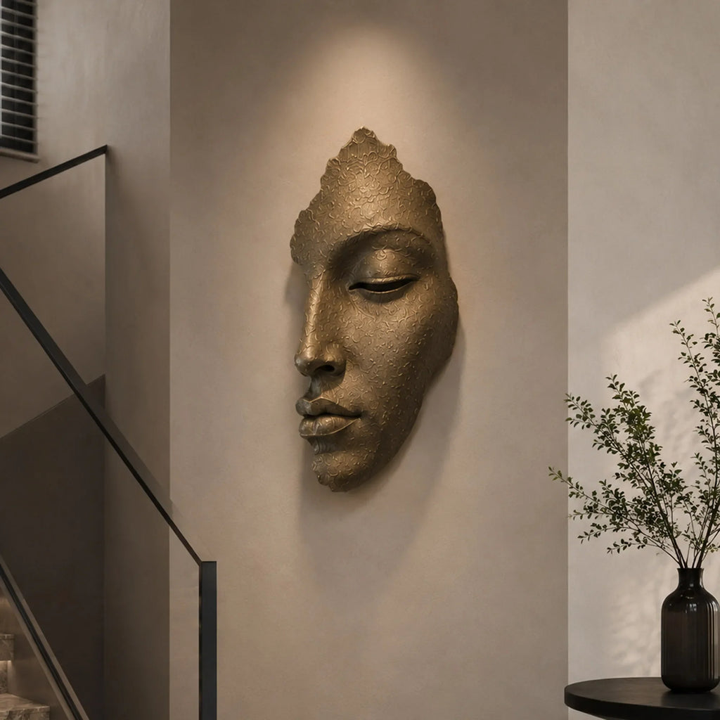 PREMIER Half Face Wall Sculpture in Bronze for Entryways, Stair Walls, Living Rooms or Quiet Meditation Spaces PSB-180