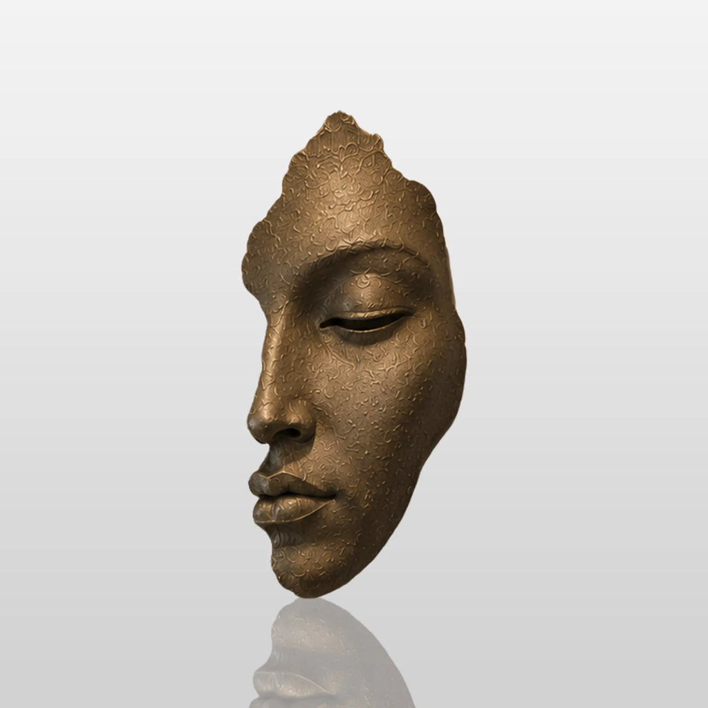 PREMIER Half Face Wall Sculpture in Bronze for Entryways, Stair Walls, Living Rooms or Quiet Meditation Spaces PSB-180