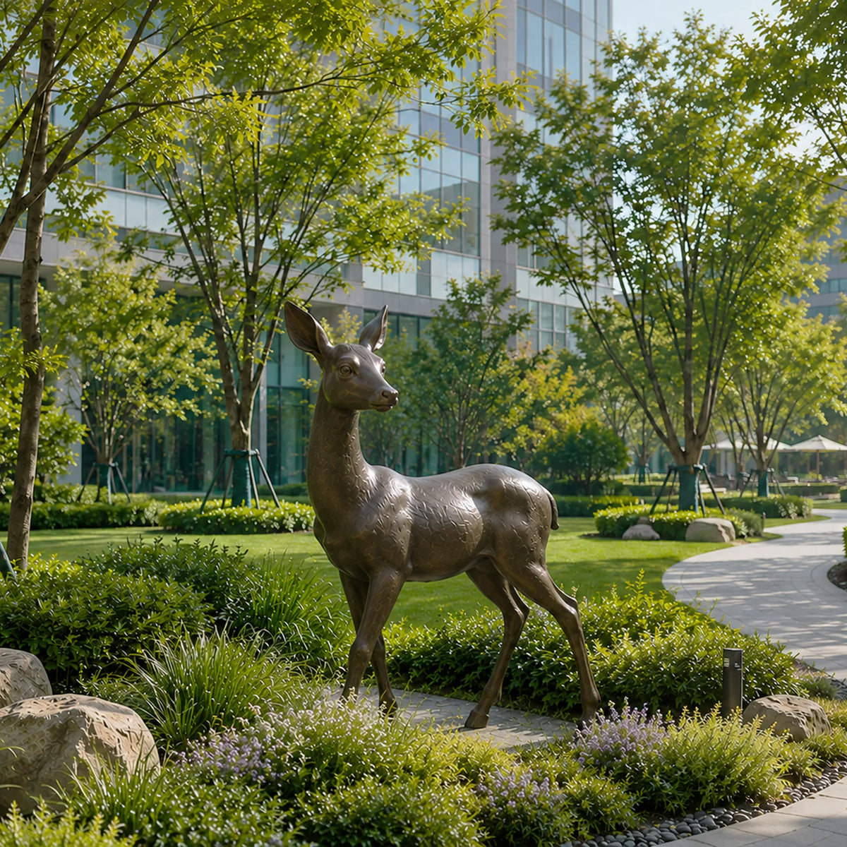 PREMIER Lifelike Bronze Deer Sculpture for Gardens, Corporate Landscapes, Hotels and Public Plazas PSB-174