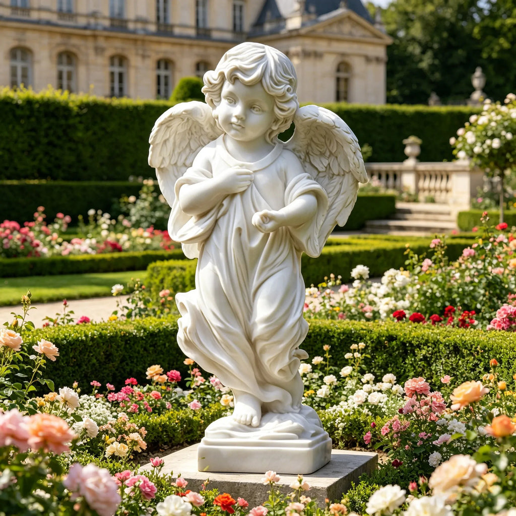 PREMIER Lovely Figure Marble Statue with Classic Baby Angel Design for Flower Beds, Gardens or Courtyards PSM-114
