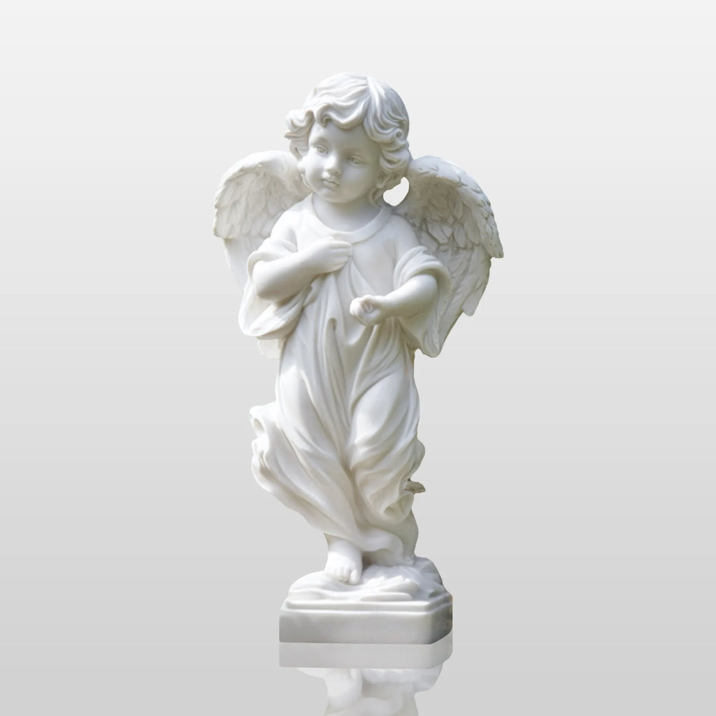 PREMIER Lovely Figure Marble Statue with Classic Baby Angel Design for Flower Beds, Gardens or Courtyards PSM-114