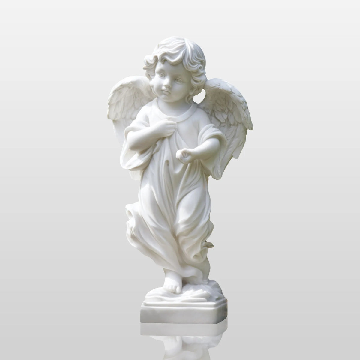 PREMIER Lovely Figure Marble Statue with Classic Baby Angel Design for Flower Beds, Gardens or Courtyards PSM-114