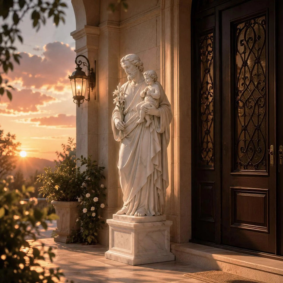 PREMIER Marble Saint Joseph Statue with Baby Jesus Design for Entry Porch, Church Ground or Courtyard PSM-175