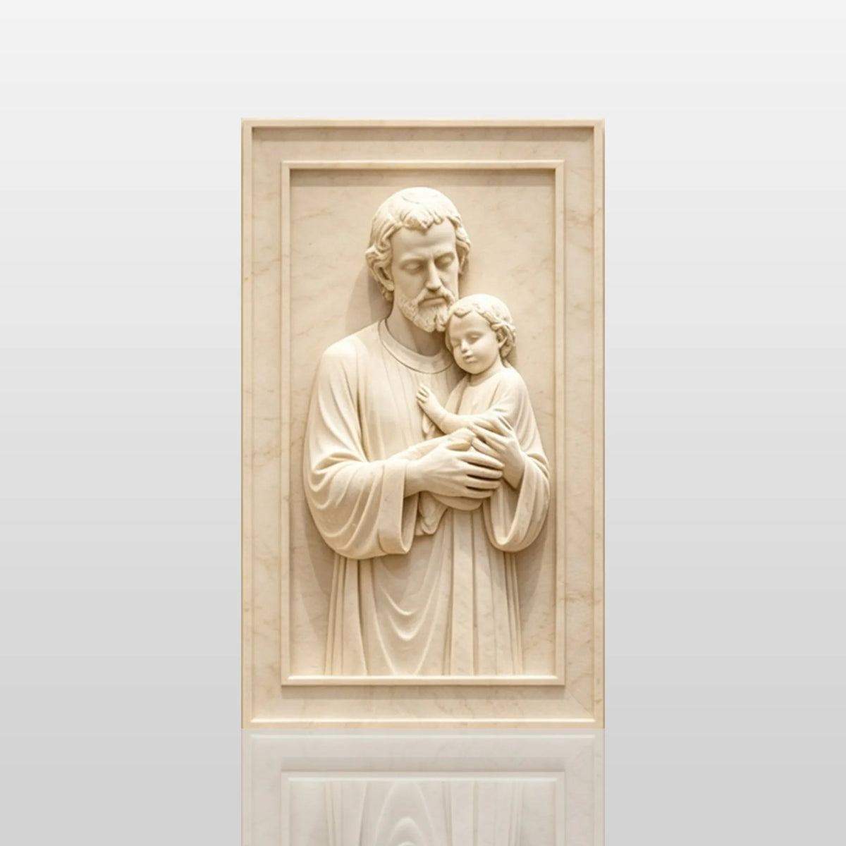 PREMIER Marble Wall Relief Sculpture with Saint Joseph with Baby Jesus for Chapel, Church or Hallway PSM-206