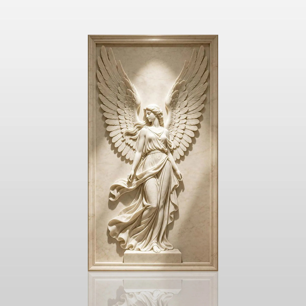 PREMIER Marble Wall Relief Sculpture with Winged Angel Design for Gallery Hallway, Entry Niche or Museum PSM-170