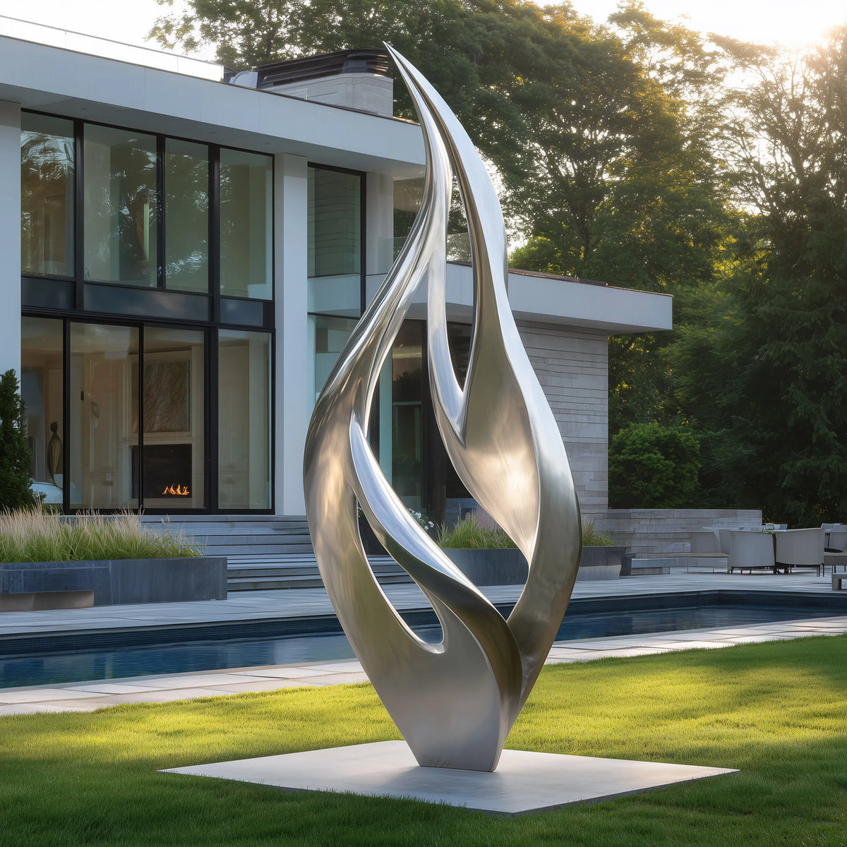PREMIER Modern Stainless Steel Flame Sculpture for Courtyards, Hotels and Pool Areas PSSS-180