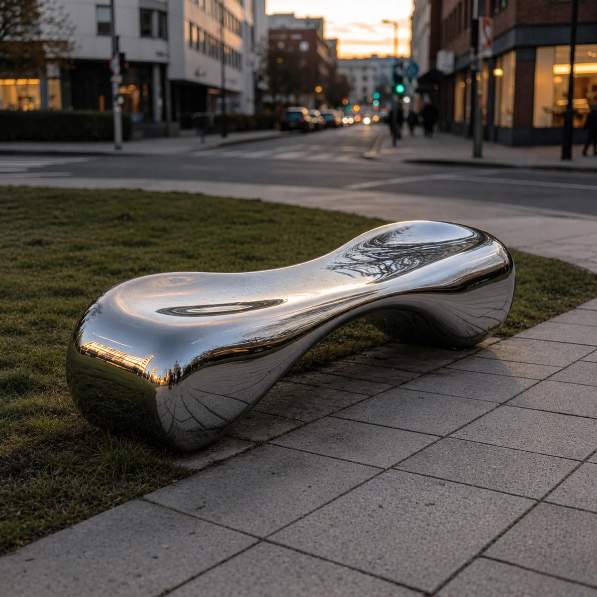 PREMIER Modern Stainless Steel Sculpture with Abstract Bench Design for Urban Parks, Public Squares or Hotels PSSS-259