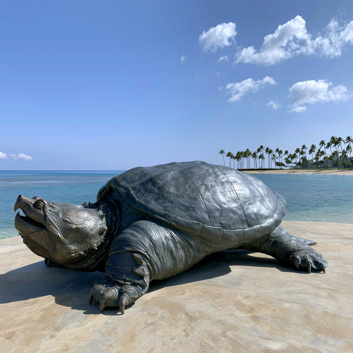 PREMIER Outdoor Bronze Turtle Statue in Alligator Snapping for Backyard, Natural Park or Seaside Beach PSB-210