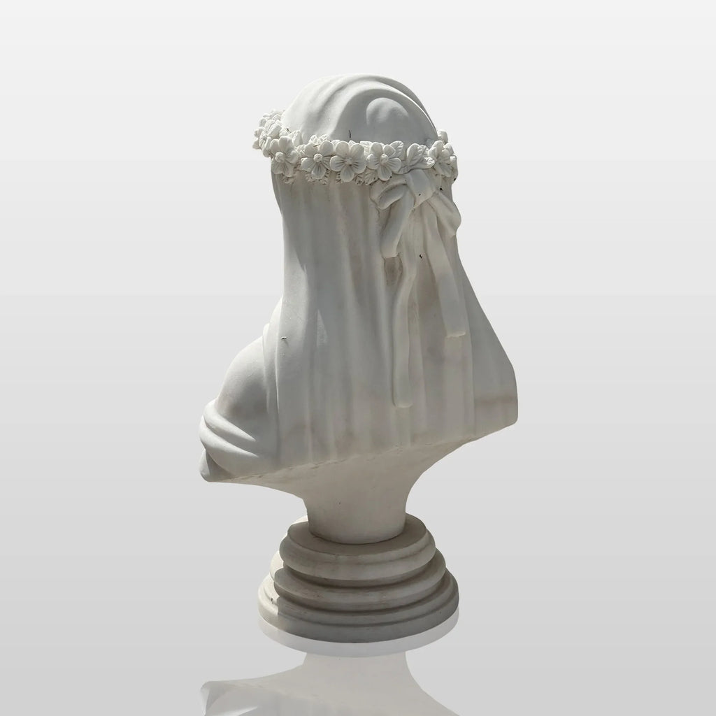 PREMIER Romantic Marble Table Sculpture in Veiled Bride for the Dresser, Entryway, Bedroom and Wedding Studio PSM-132