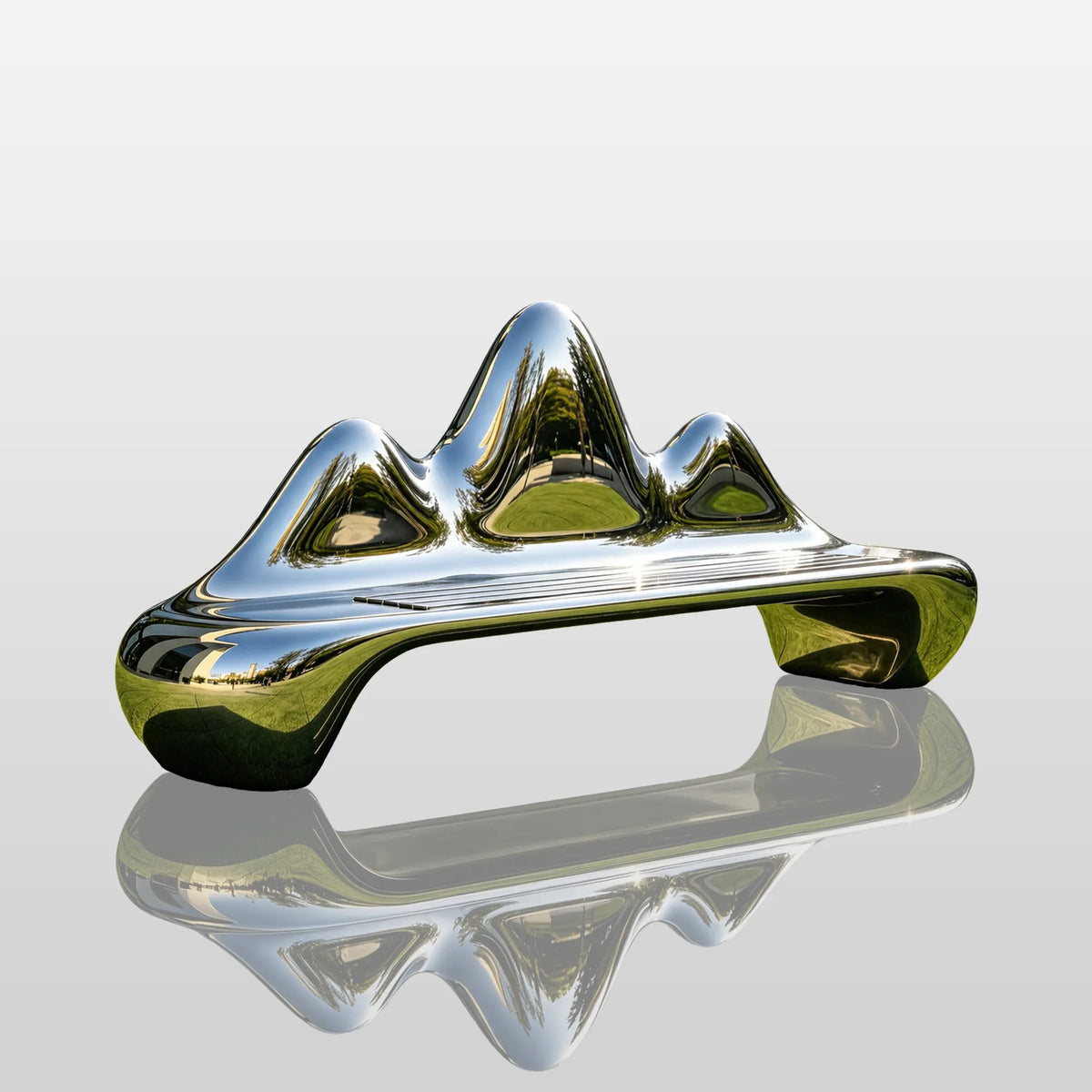 PREMIER Stainless Steel Bench Sculpture with Abstract Mountain Design for Gardens, Poolsides or Public Areas PSSS-260