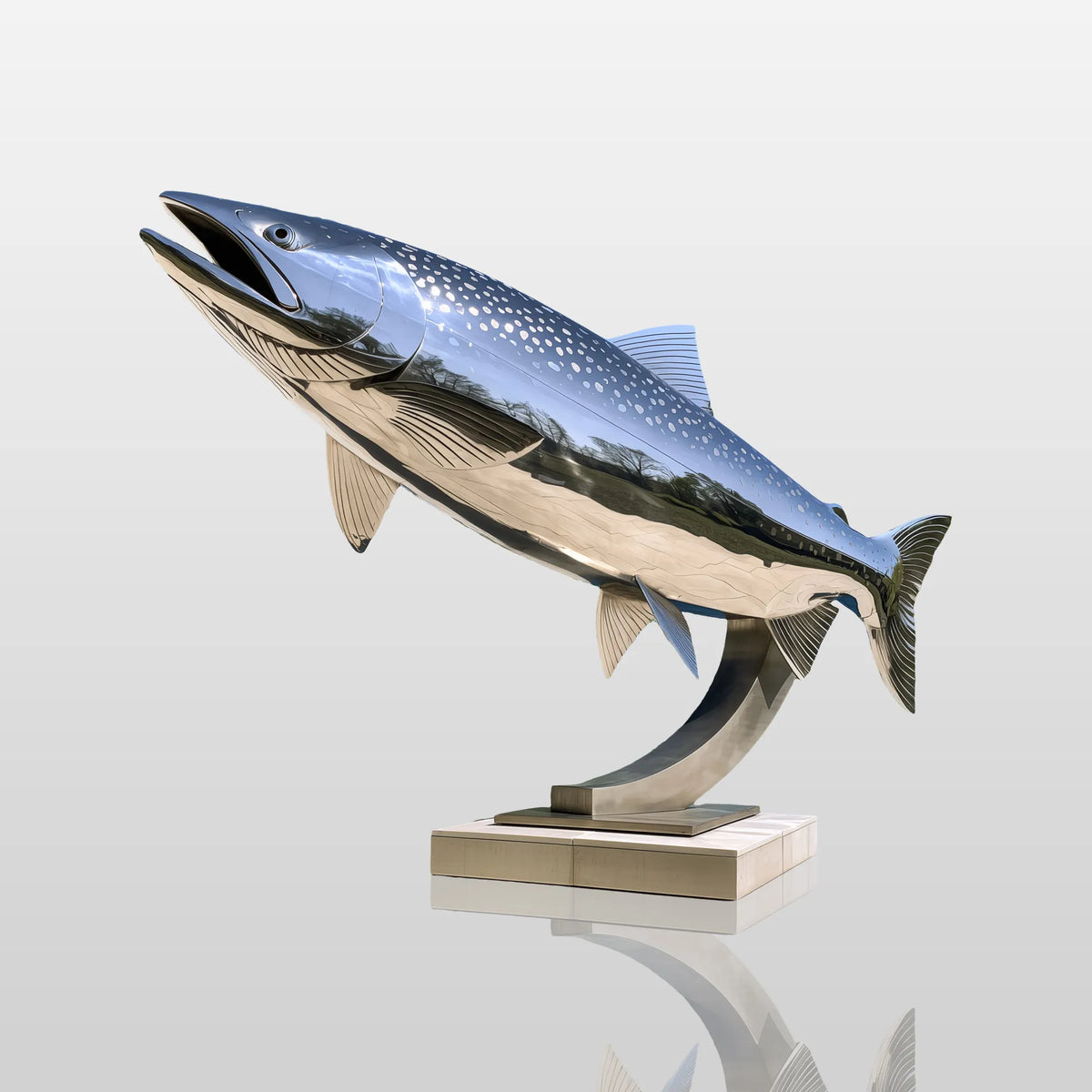 PREMIER Stainless Steel Fish Statue in Rainbow Trout for Garden Poolside, Backyard Lawn or Town Park PSSS-302