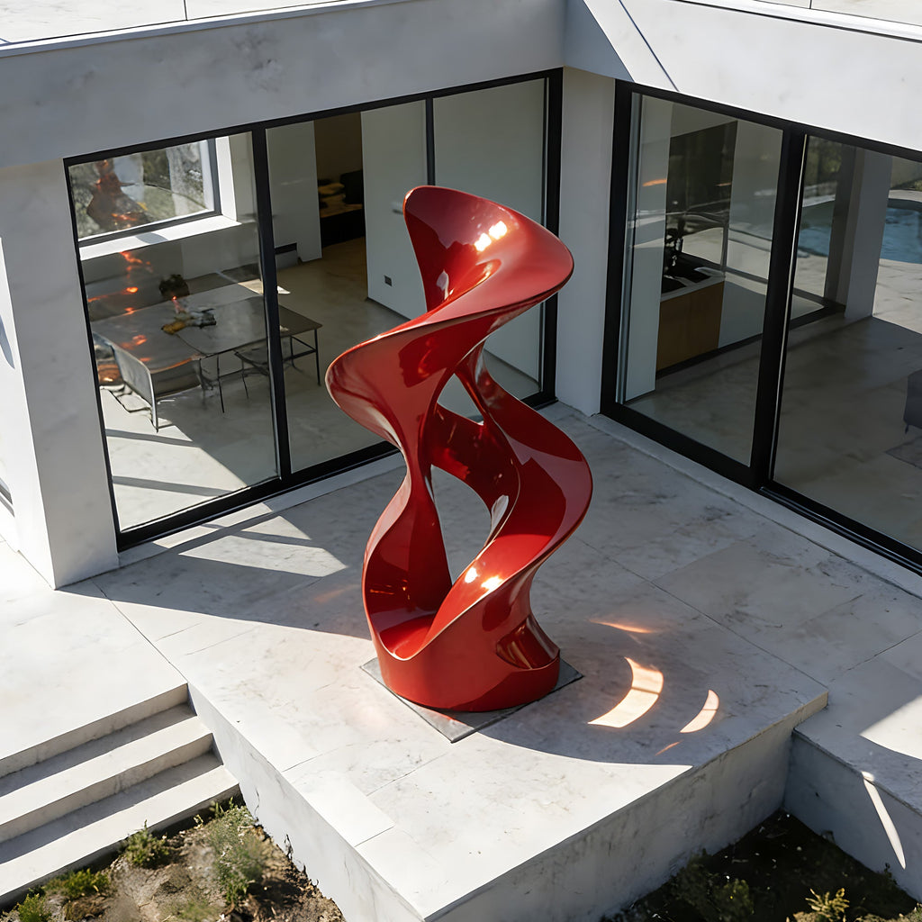 PREMIER Stainless Steel Red Sculpture with Abstract Flowing Design for Modern Outdoor Spaces PSSS-193