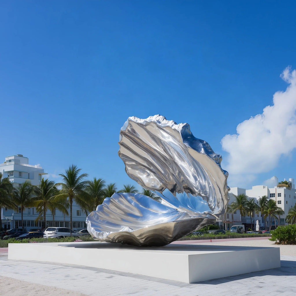 PREMIER Stainless Steel Shell Sculpture with Flowing Curves for Coastal Outdoor Spaces PSSS-203