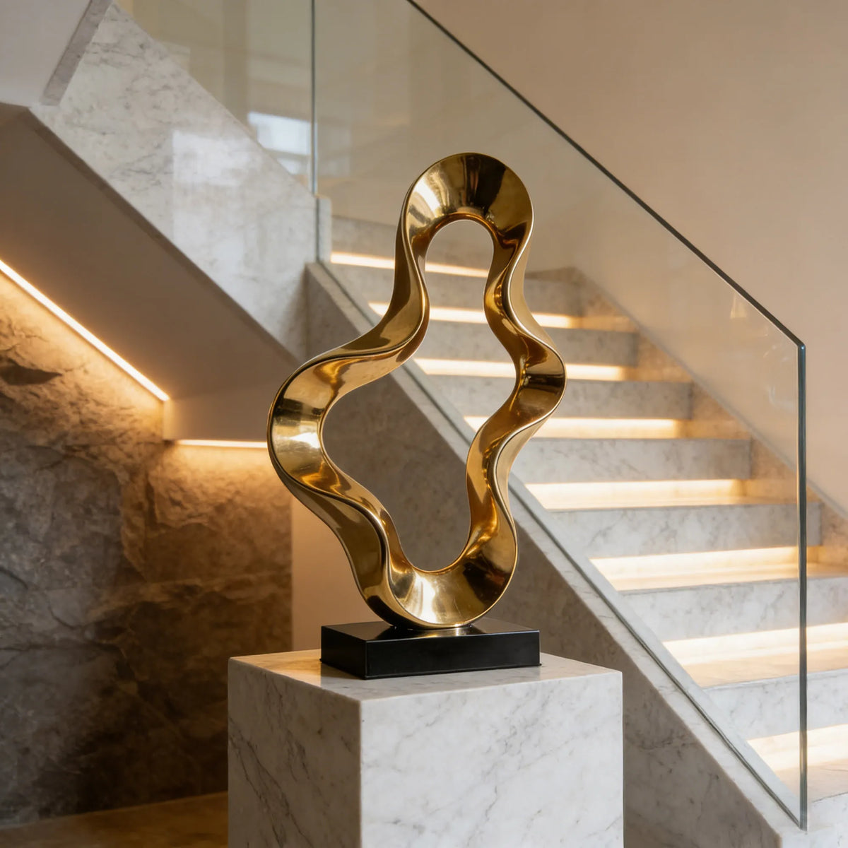PREMIER Stainless Steel Table Top Sculpture with Gold Mirror Polished Abstract Design for Modern Interior Spaces PSSS-199