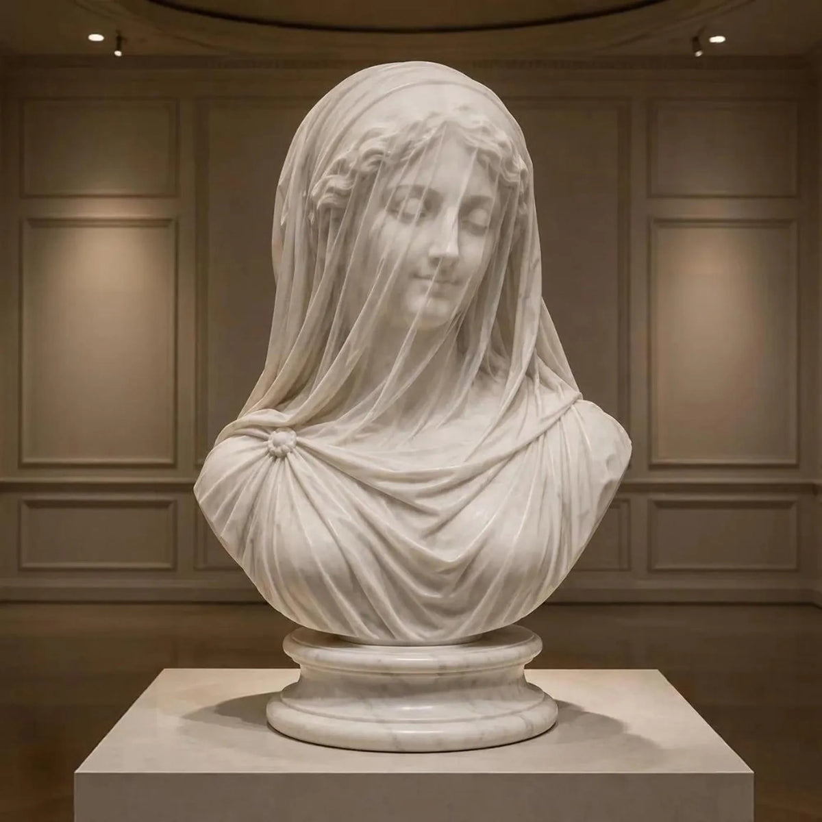 PREMIER Veiled Lady Marble Bust Statue for Study Desk, Living Room Shelf and Windowsill PSM-164