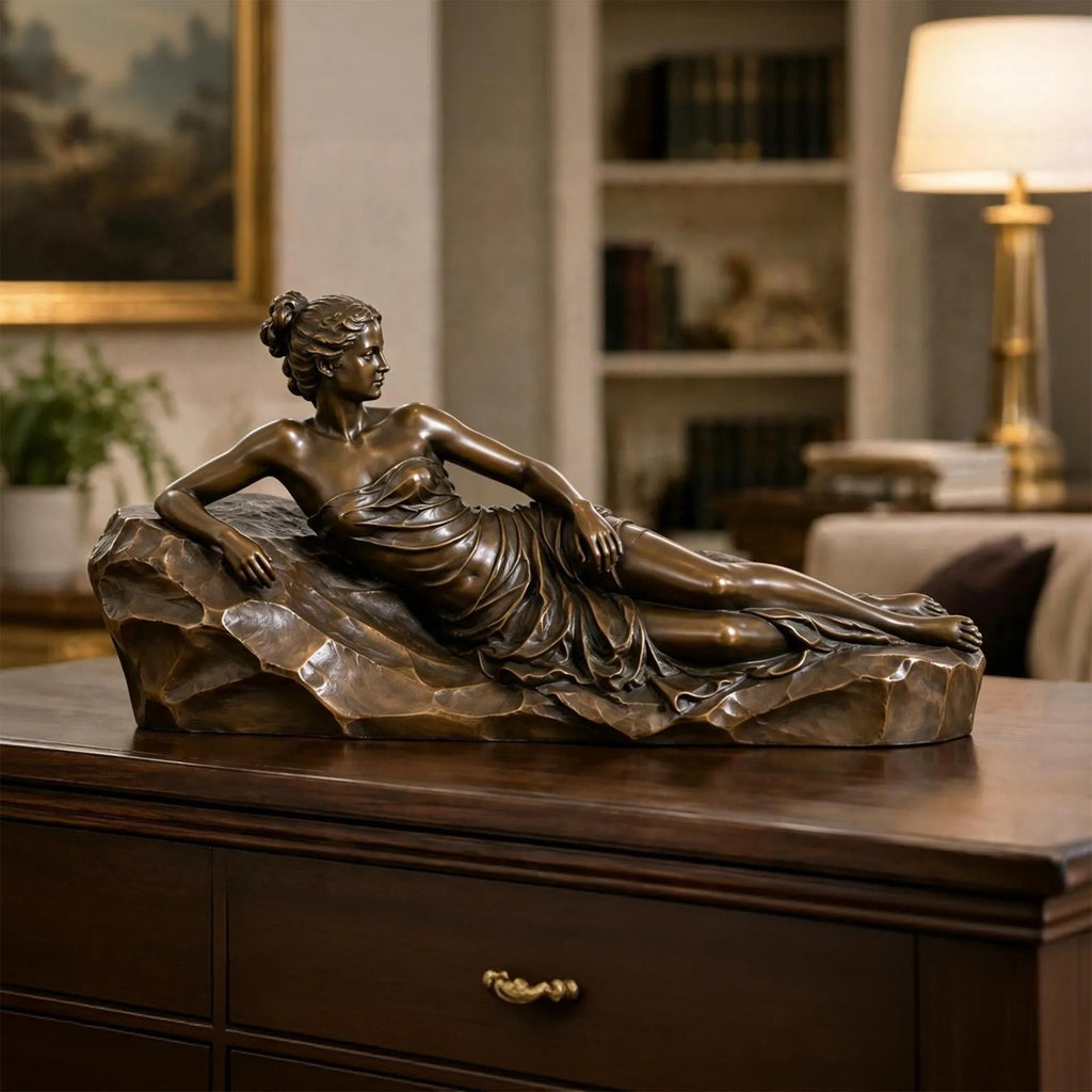 PREMIER Vintage Bronze Table Top Sculpture with Reclining Woman Design for Living Room, Office or Hotel PSB-237