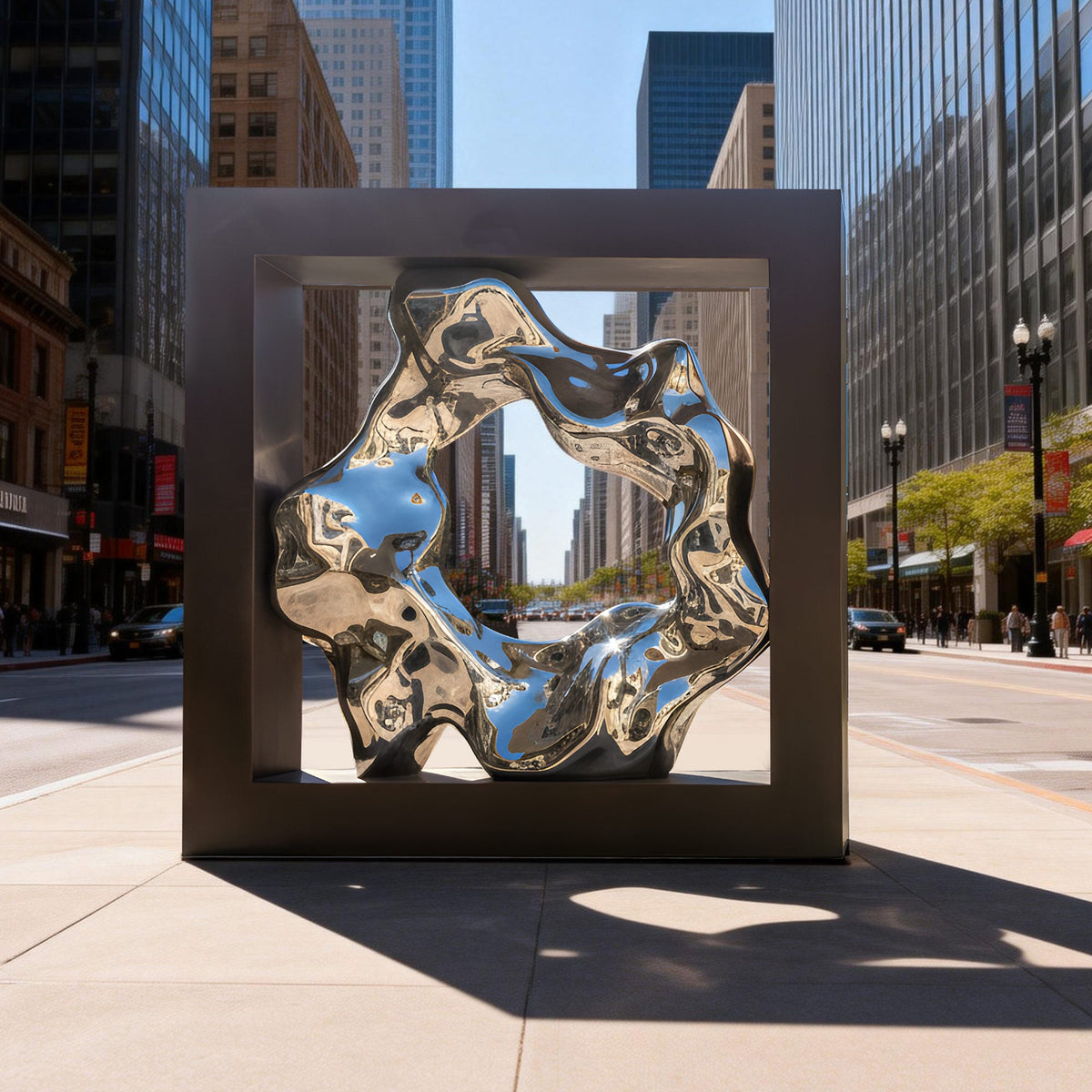 PREMIER Abstract Stainless Steel Sculpture Mirror Polished Modern Metal Art for City Street Urban, Plaza Public Space PSSS-244