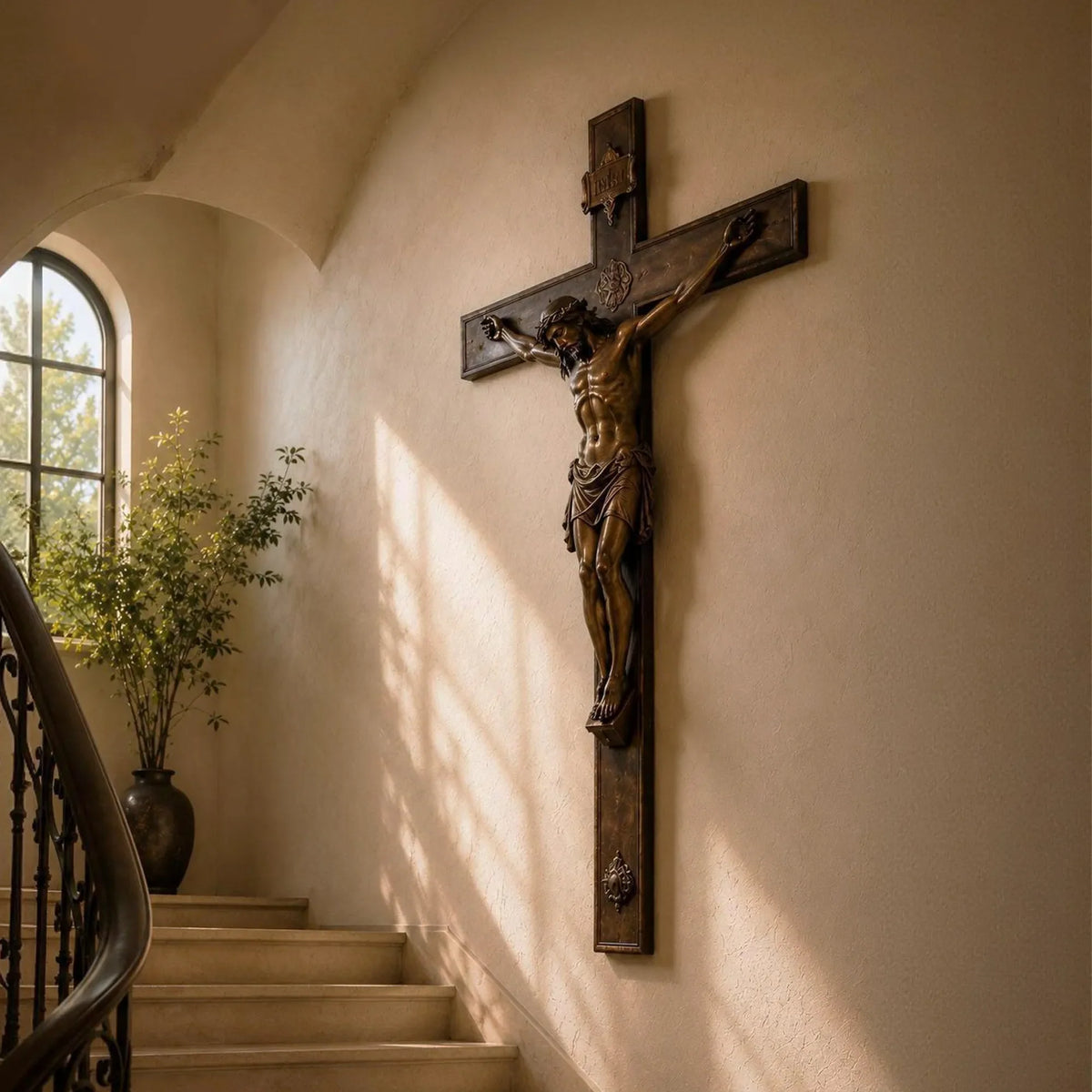 PREMIER Bronze Jesus Cross Wall Sculpture for Home, Church or Chapel Decor PSB-196
