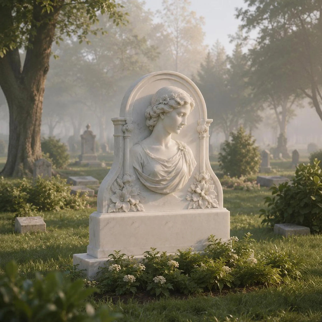 PREMIER Marble Victorian Style Angel Tombstone for Cemetery or Indoor Remembrance PSM-158